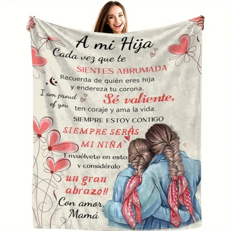 1Pc Glam Commemorative Soft Flannel Blanket - Vintage Knitted Design, Machine Washable, Spanish Love-Themed, Gift for Girls Daughter on Birthday Anniversary, Multi-Size