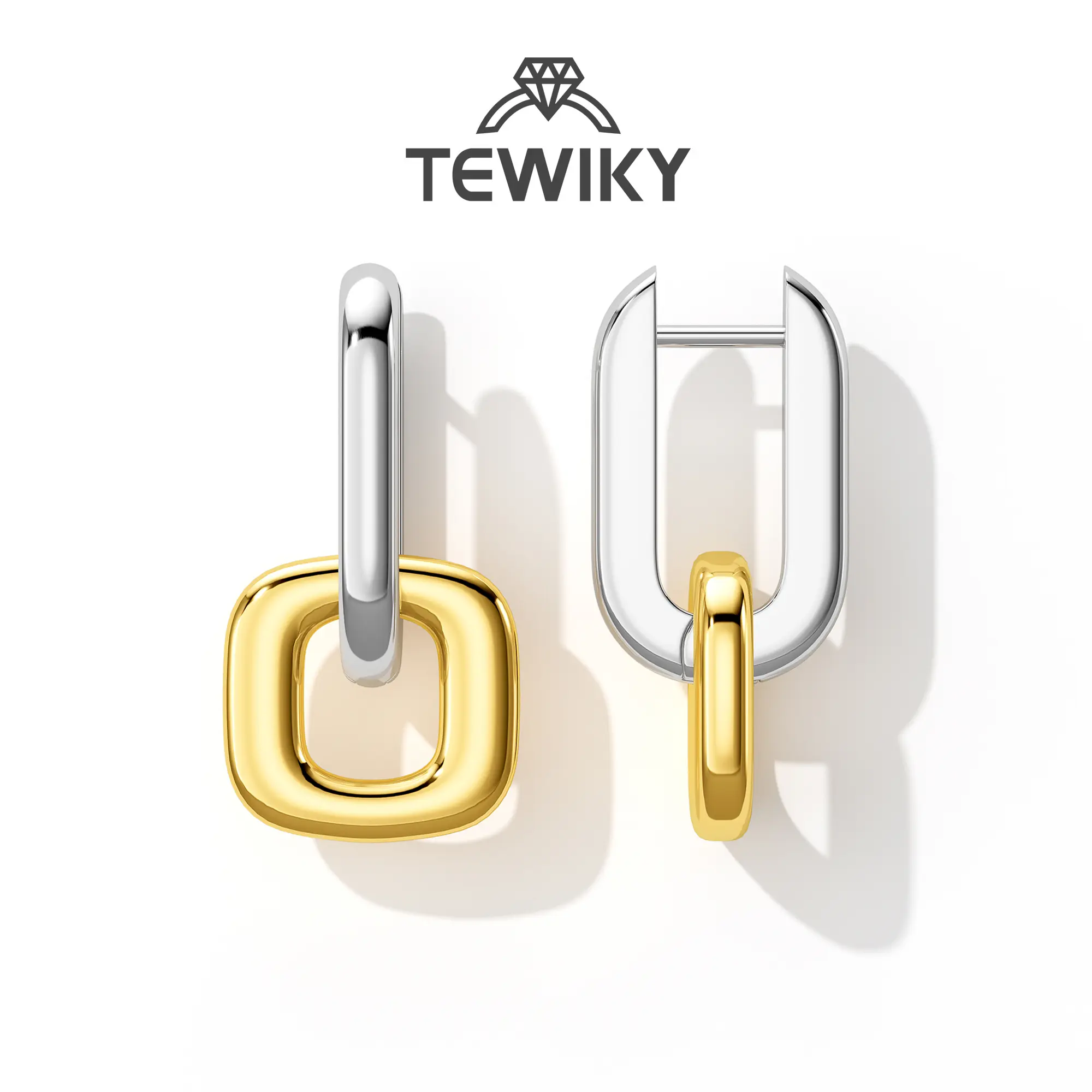 Tewiky Greenish Spring Jewelry Two Tone Gold Silver Hoop Earrings for Women Drop Dangle Paperclip Earrings Convertible Link Chain Earing,Valentine's Day Gift