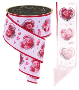 2.5" x 10yd D'Lux Fused Rose Hearts Ribbon – Red/Peach/Pink