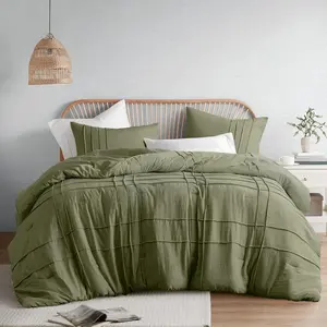 Comfort Spaces Olive Green King Size Comforter Set - 3 Pieces Pintuck Pleated Bedding Sets, All Season Lightweight, Extra Softness Pre-Washed Microfiber Bed Set, Shams