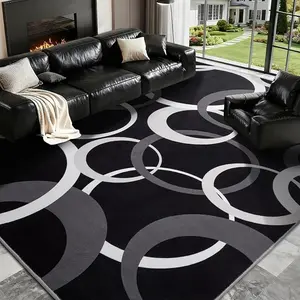 Black and White 8x10 Area Rugs for Living Room, Circle Pattern Washable Rug for Bedroom Non Slip Low Pile, Soft Modern Carpet for Dining Room Playroom Home Office Decor