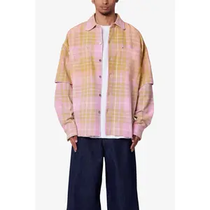 mnml Dip Fade Flannel Shirt - Pink