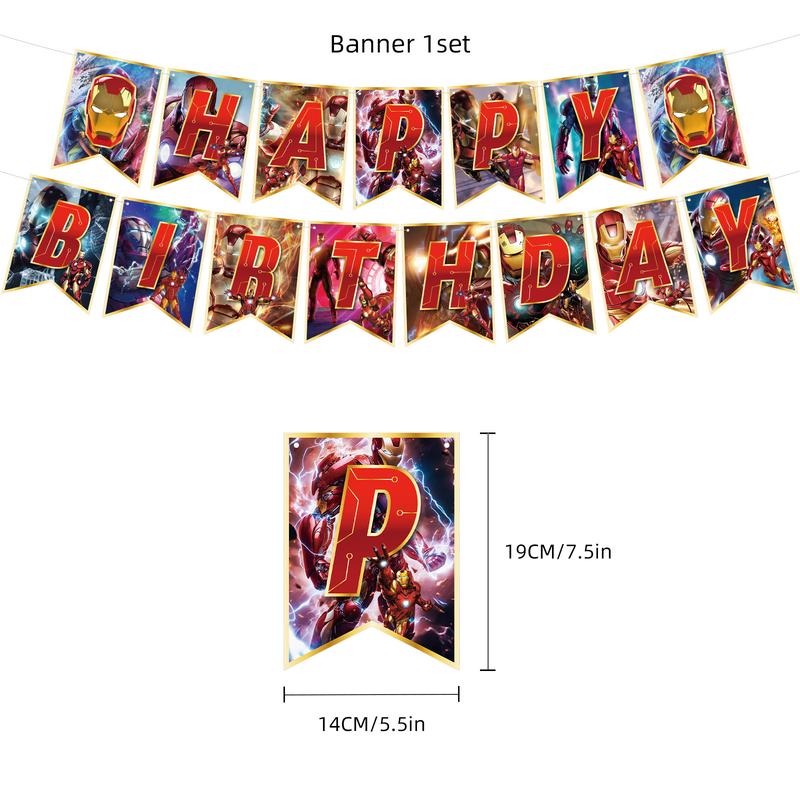 Marvel Iron Man Birthday Party Decorations Set with Banner Cake Toppers and Cupcake Toppers for Kids Party