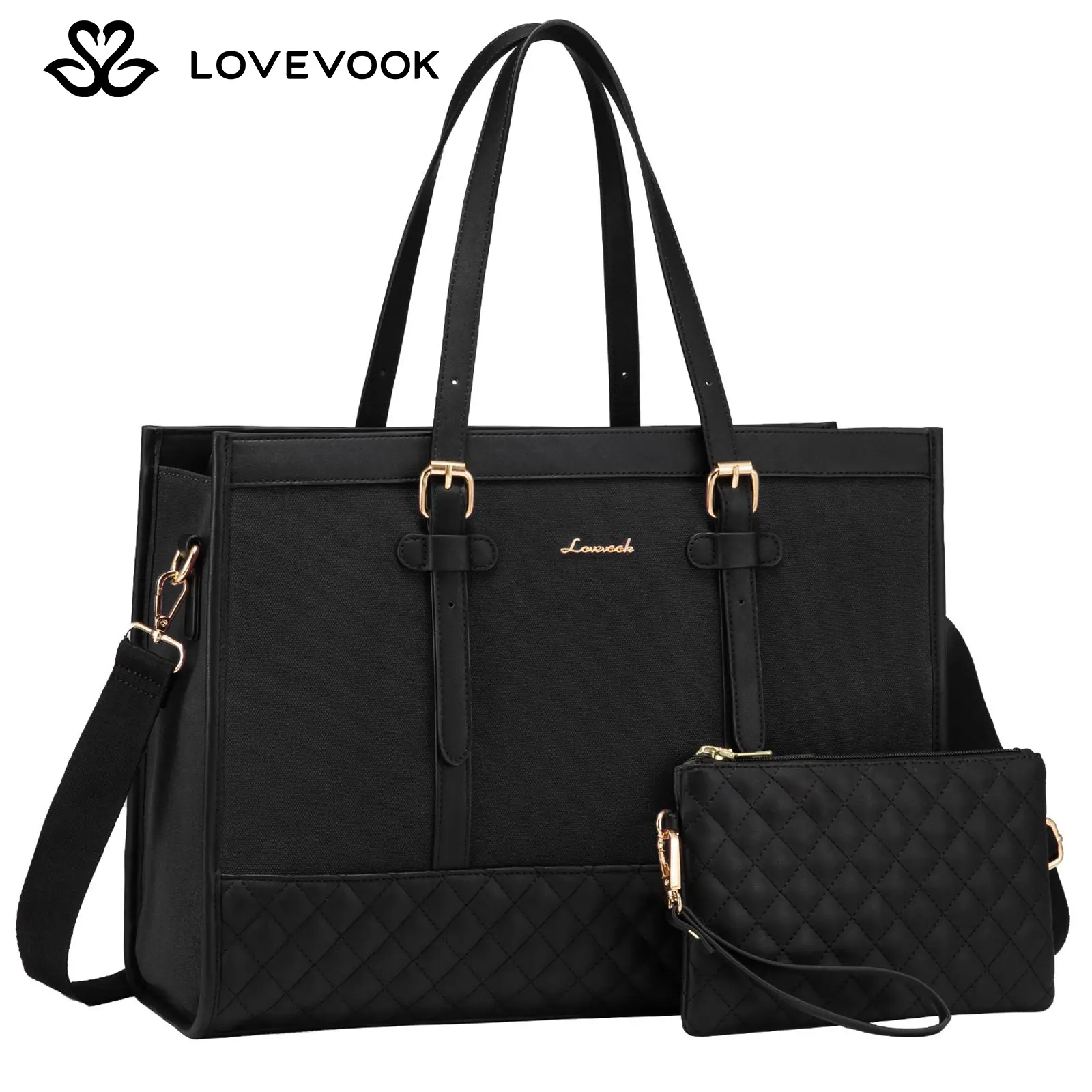 LOVEVOOK Laptop Tote Bag with Clutch Purse, Canvas Computer Bag Office Briefcase, Casual Handbag for Travel, Crossbody for College, Teacher, School SpringStatements LOVEVOOK Laptop Tote Bag with Clutch Purse, Canvas Computer Bag Office Briefcase, Casual Handbag for Travel, Crossbody for College, Teacher, School SpringStatements