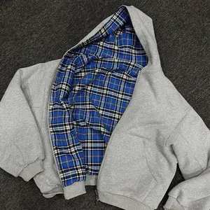 Inside out plaid zip up