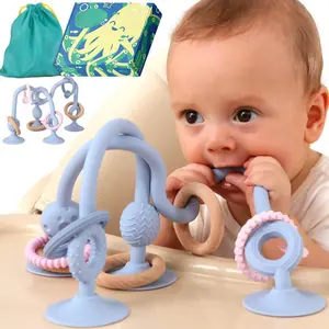 Baby Teething Toys – BPA-Free, Multi Purpose High Chair Toys  Babies: Suction Teething Relief with Sensory Toy Textures  Infants and Toddlers 0–24+ Months (Light Blue)