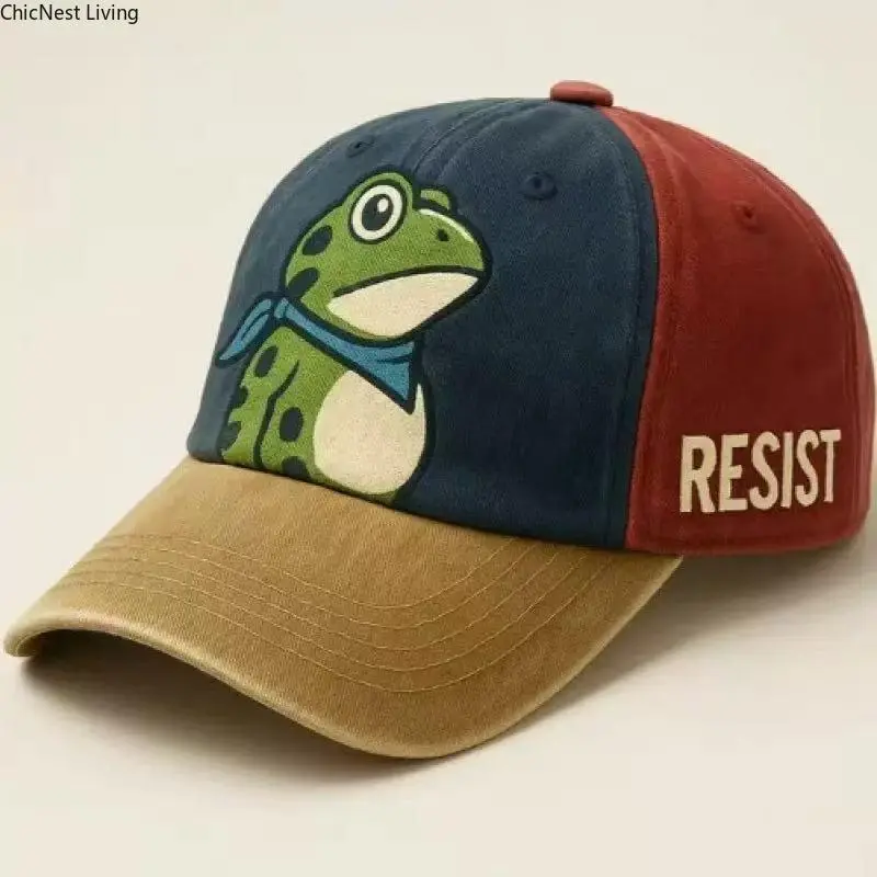 Men's Frog Print Dad Cap, Vintage Washed and Distressed Cotton Baseball Hat, Soft Unstructured Low Profile, Unique Gifts for Man, Men's Accessories
