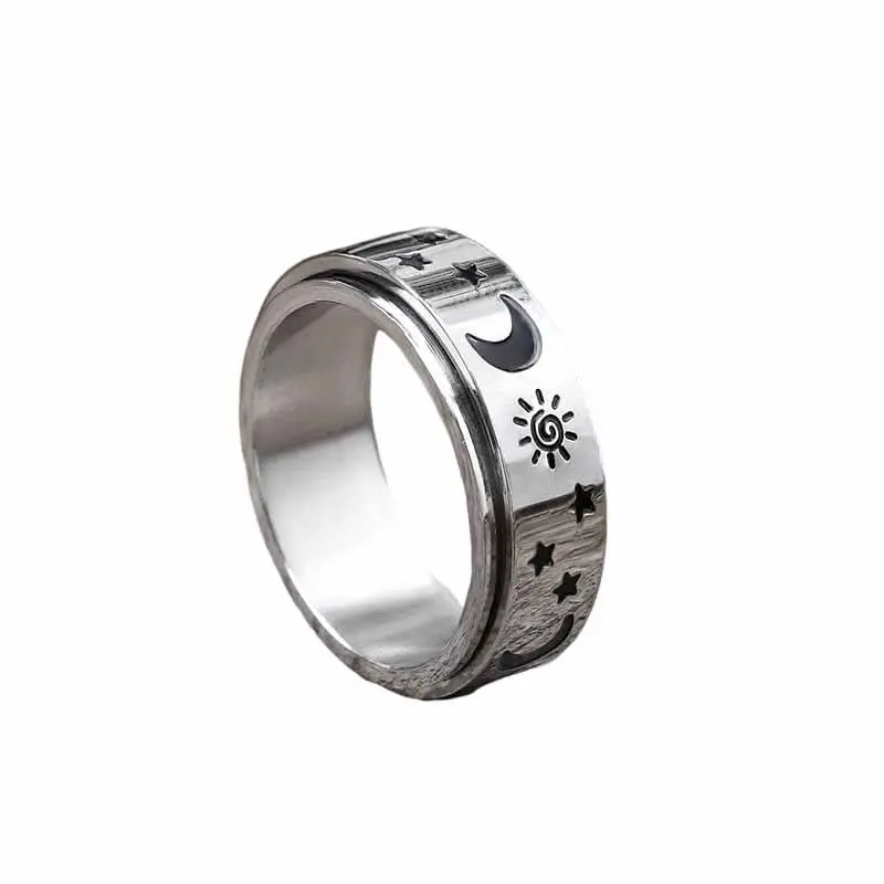 GTHIC Sun-Moon-Star Stainless Steel Spinner Ring, Mother's Day Gift Option, Sizes 5-12, Spinner Rings