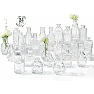 24 Pack Glass Bud Vase in Bulk - Clear Flower Vases for Wedding Decorations, Mini Vase for Centerpiece Table Decorations, Small Boho Vase for Home, Wedding, Mother's Day, Party, Office