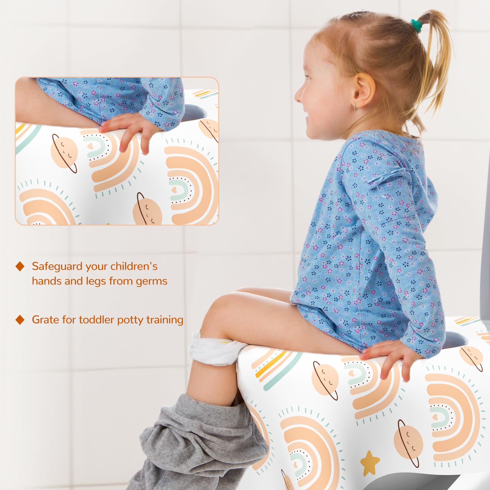 30 Pack Rainbow Toilet Seat Covers Disposable Extra Large 24x25 inches Waterproof Potty Training for Kids Adults Travel Public Restroom No Slip Adhesive Strips