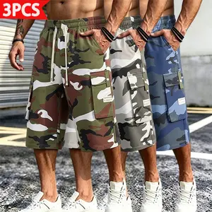 3-Pack Men’s Camouflage Cargo Shorts  Multi-Pocket Loose Straight 7/8 Length, Breathable for Summer, Casual Sports & Outdoor Style, Trendy Versatile Design,summervibes