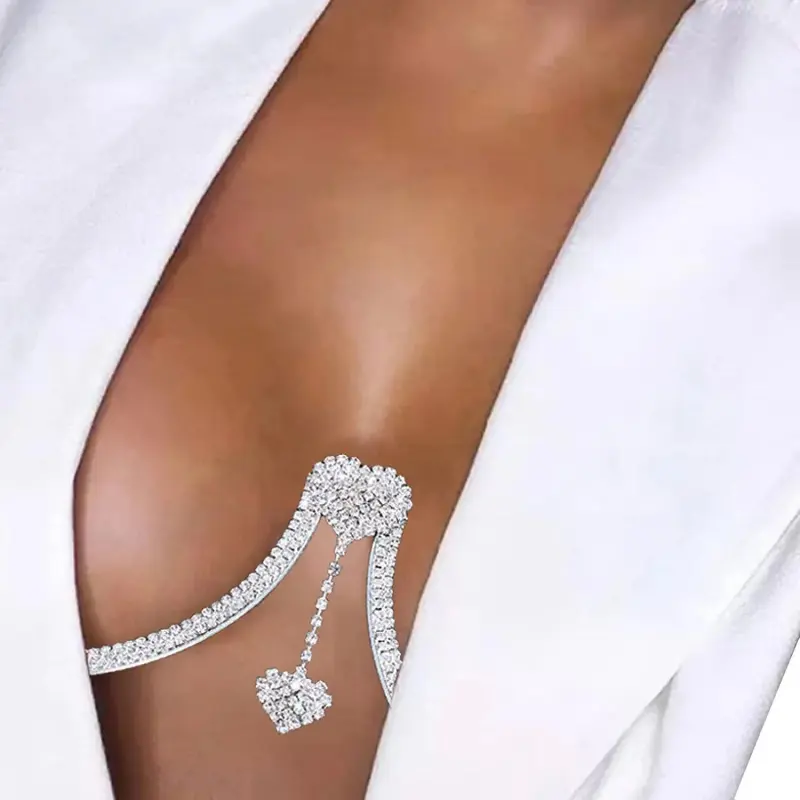 Luxury Bling Body Jewelry Bra, Heart Tassel Chest Lingerie Rhinestone