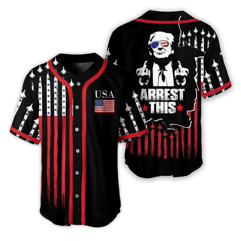 Black Trump Arrest This Baseball Jersey, American Flag Shirt for Men, Women, But