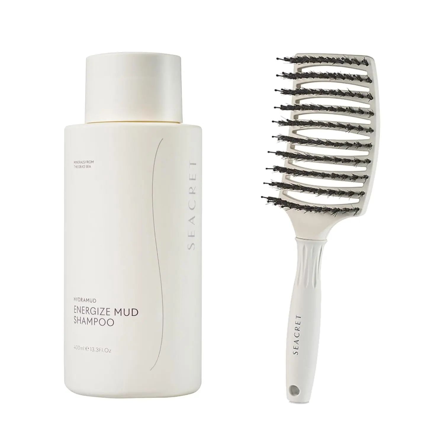 SEACRET Minerals HydraMud Shampoo, 13.3 FL Oz / 400 ml, and Pro Styling Hair Brush, 2-Piece Set