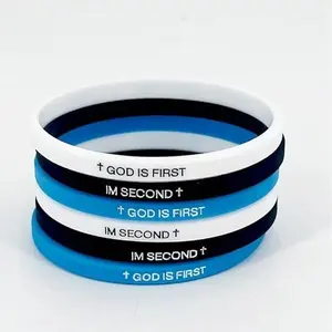 Blue Drop GOD IS FIRST Bracelet IM Second Christian Cross Silicone Rubber Wristbands Couple Bracelets Jesus Faith Jewelry for Women Men