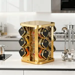 360 Degree Rotating Spice Rack Set, Stainless Steel Condiment Jars, Home Kitchen 12/16/20 Bottles, Durable & Stylish Storage Solution