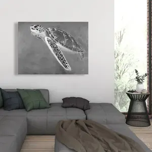 360 Stand Grayscale Sea Turtle Wall Print - 36x48 in., Artistic Minimalist Nature Poster, Coastal Bedroom Home Decor, Decoration, Artwork, Home Supplies, Coastal Decor