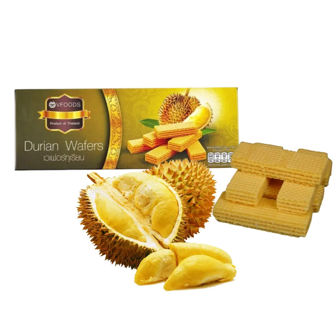 VFOODS Thai Durian Wafer Rolls 120g - Authentic King of Fruits Snack, Perfect Gift for Foodies