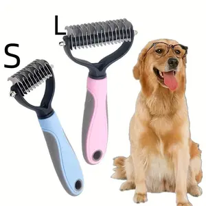 2-Piece 2-In-1 Pet Grooming Brush for Dogs and Cats, Includes Groomer Tools Undercoat Rake and Shedding Comb for Easy Grooming Shedding Grooming Kit