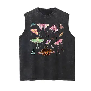 Colorful Moth Collection Cottagecore Tank Top, Vintage Washed Heavyweight Stone Wash Oversized Tank Top, Luna Moth Bug Lover Vest, Gift For Nature Lovers