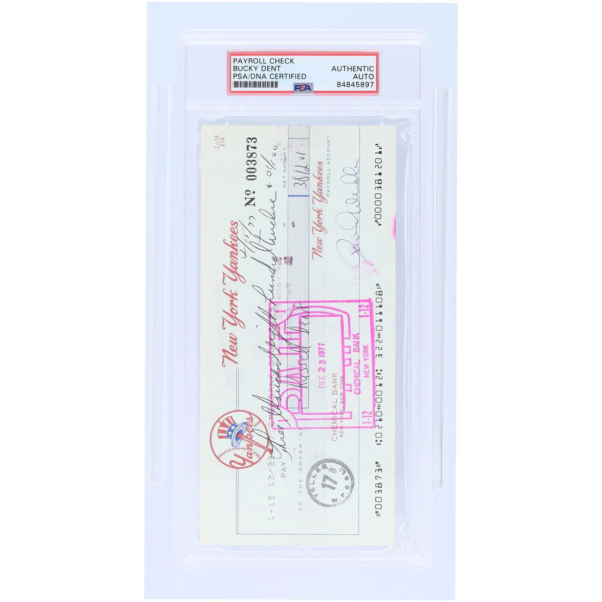 Bucky Dent New York Yankees Autographed Check from December 15, 1977 - PSA 84845897 - Fanatics Authentic Certified