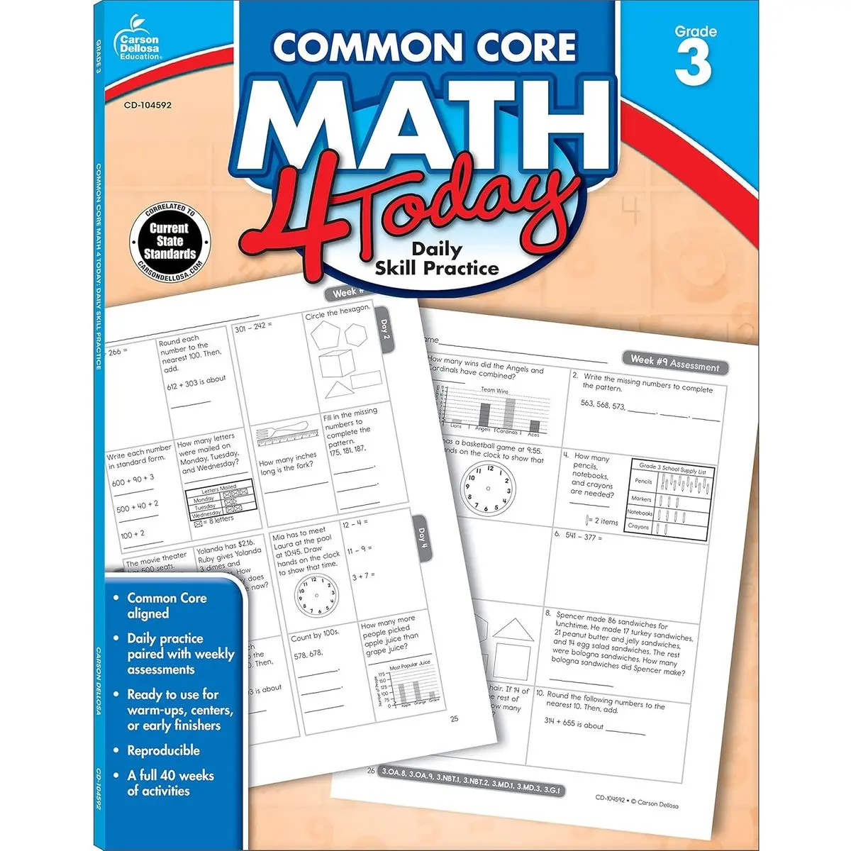 Carson Dellosa Common Core Math 4 Today 3rd Grade Workbooks, Telling Time, Fractions, Addition, Subtraction, Multiplication, Division, and More Mathematics Classroom or Homeschool Curriculum (Volume 6) Paperback – May 1, 2013