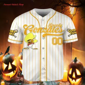 Cartoon Sports Style / Lightweight Breathable Polyester / For Space Jam & Looney Tunes Fans / Speedy Gonzales Baseball Jersey / Family Matching, Gifts / #SpeedyGonzales #LooneyTunes #TuneSquad