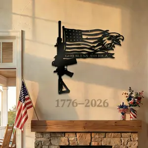 American Flag Metal 11.8in Wall Art USA 250th Anniversary Patriotic Gun Design Wall Decor for Independence Day July 4th Home Garage Office Living Room Decoration & PatrioticTheme Wall Hanging Decor