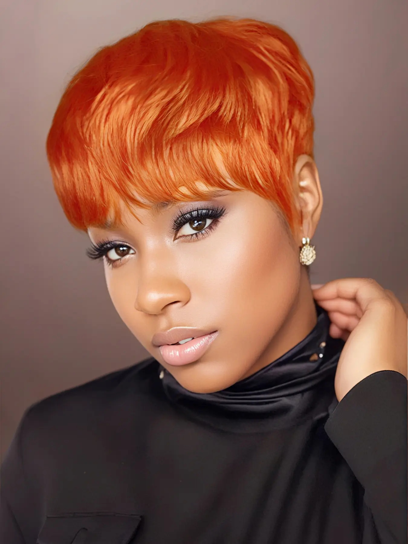 Short Pixie Cut Wigs for Women Real Human Hair Wig, Short Orange 99J Natural Color With Bangs Full Machine Made Wig Halloween Natural Daily Wig