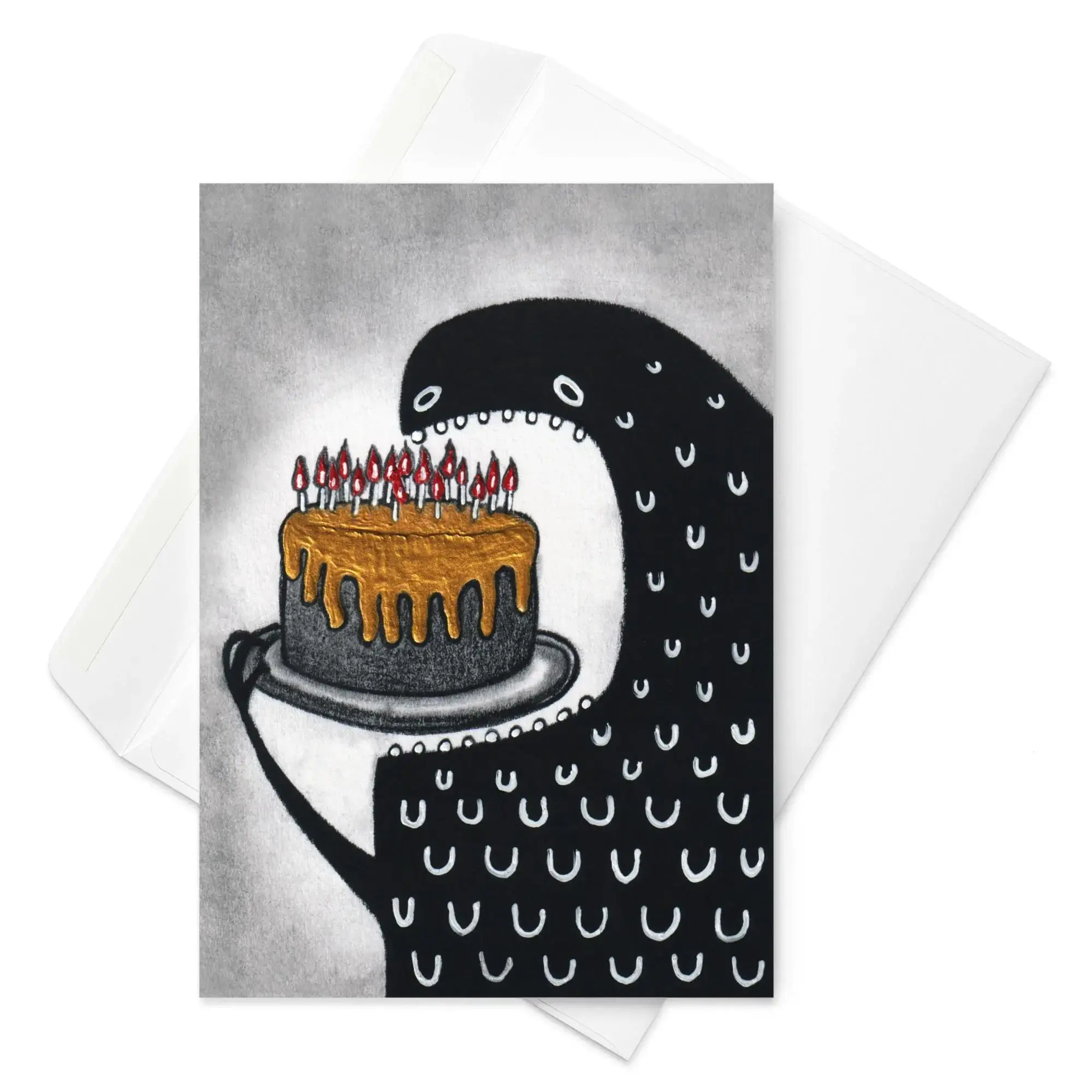 [Sale off up to 65%][Free Ship] GREETING CARD Birthday Cake Monster Party Invitations Birthday Cards Quirky Whimsical Folk Art Celebration Weird Goth Cute Housewarming Gift
