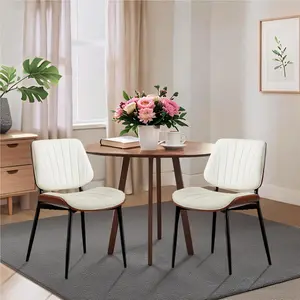 GAOMON Dining Chairs Set of 2 - Mid Century Modern Upholstered Retro PU Leather Kitchen Chairs with Walnut Bentwood Back and Metal Legs for Dining Room and Kitchen, White Shell Strips