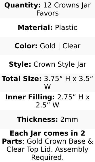 12-Pack 4" Gold Crown Shape Mini Gift Container Party Favor Boxes, Small Treat Jars with Dome Lid for Individual Packaging, Boxed Packaging Gifts & Wrapping