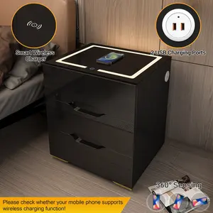 LED Smart Night Stand Bedside Table End Table with Wireless Charging Station & 2 USB, Nightstand with 3 Drawers, 3 Color Dimmable, Adjustable Brightness Embedded LED Light Strip for Bedroom