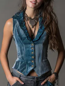 Vintage Striped Velvet Satin Short Vest Jacket, Slim Fit Retro Collar, Women's Fashion Backless Top, Elegant Casual Wear