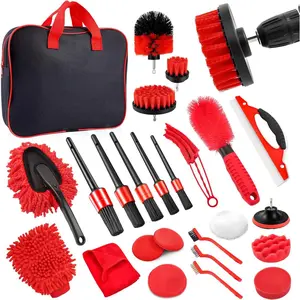 25 count  Detailing Kit with Drill Brushes,  Cleaning Kit for Interior Exterior, Wheel & Tire Brushes, Polishing Pads for Waxing, Auto Detailing Tools -  for Men Dad (25PCS)