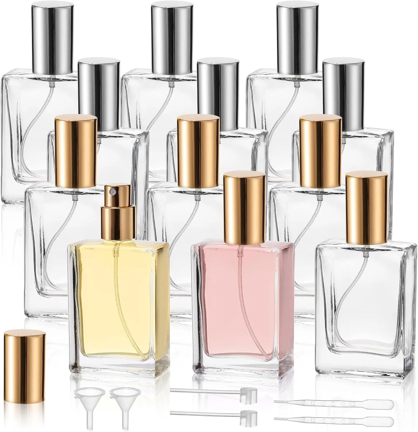 12 Pack 1 oz / 30ml Clear Glass Perfume Bottle, Refillable Empty Fine Mist Atomizer Spray Bottles, Portable Square Perfume Atomizer Bottles for Fragrance, Lotion, Essential Oil