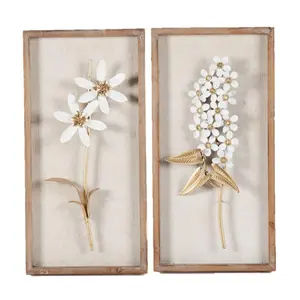 LuxenHome Set of 2 White and Gold Flower Bouquet Wall Decor