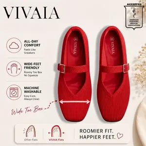 VIVAIA Women's Square-Toe Knit Mary Janes Arch Support Ballet Flats, Wide Feet Friendly, APMA, Margot Maryjanes, Machine Washable / Blister-Free Flats / Foldable & Lightweight Retro Chic, Wedding Shoes, Wedding Flats, Ballet Flats (Margot Mary Janes)