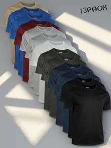 Men's Breathable Comfort T-Shirt Set, 13 Pieces, Summer Casual Wear, Training Shirt, Gym Running Fitness, Round Neck Short Sleeve, Quick Dry Ventilated Gym Tees, Active T Shirts