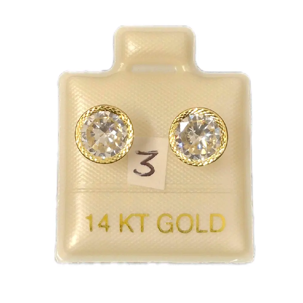 14K Real Gold Stud Earrings Zirconia Biselado - Elegant Jewelry for Women