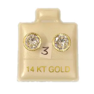 14K Real Gold Stud Earrings Zirconia Biselado - Elegant Jewelry for Women