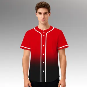 Red Gradient Baseball Jersey - Button Up Sports Shirt - Athletic Active Tee for Softball League & Practice
