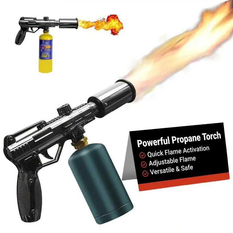 Handheld Stainless Steel Propane Torch with Lock for Safety & Durable Construction, Family Kitchen Fire Starter for Quick Charcoal Fire BBQ & Creme Brulee, Camping Cooking Essential, Metal, Handheld Torch
