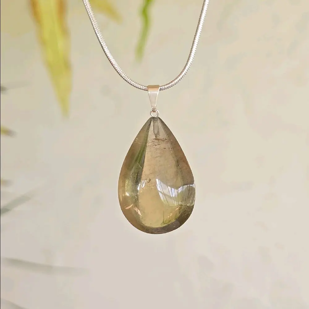 Natural Citrine Crystal Pendant Necklace Tear Drop Gemstone Pendant with Chain Elegant Design jewelry