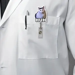 Huh Cat Meme Retractable Badge Reel, Funny Meme ID Clip, Nurse ID Holder, RN Key Card Badge Pull, School Nurse Gift, Teacher Lanyard