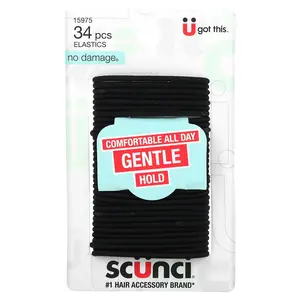 Scunci No Damage Elastics, Comfortable, All Day Gentle Hold, Black, 34 Pieces