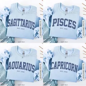 (Leave A Note or DM to Shop) (Ver 3) Custom Zodiac Sweatshirt – Light Blue Color, Custom Year-Est Your Year Astrology Pullover, Cute Horoscope Energy Gift, Unisex Crewneck Sweatshirt, Birthday Zodiac Sign Outfit