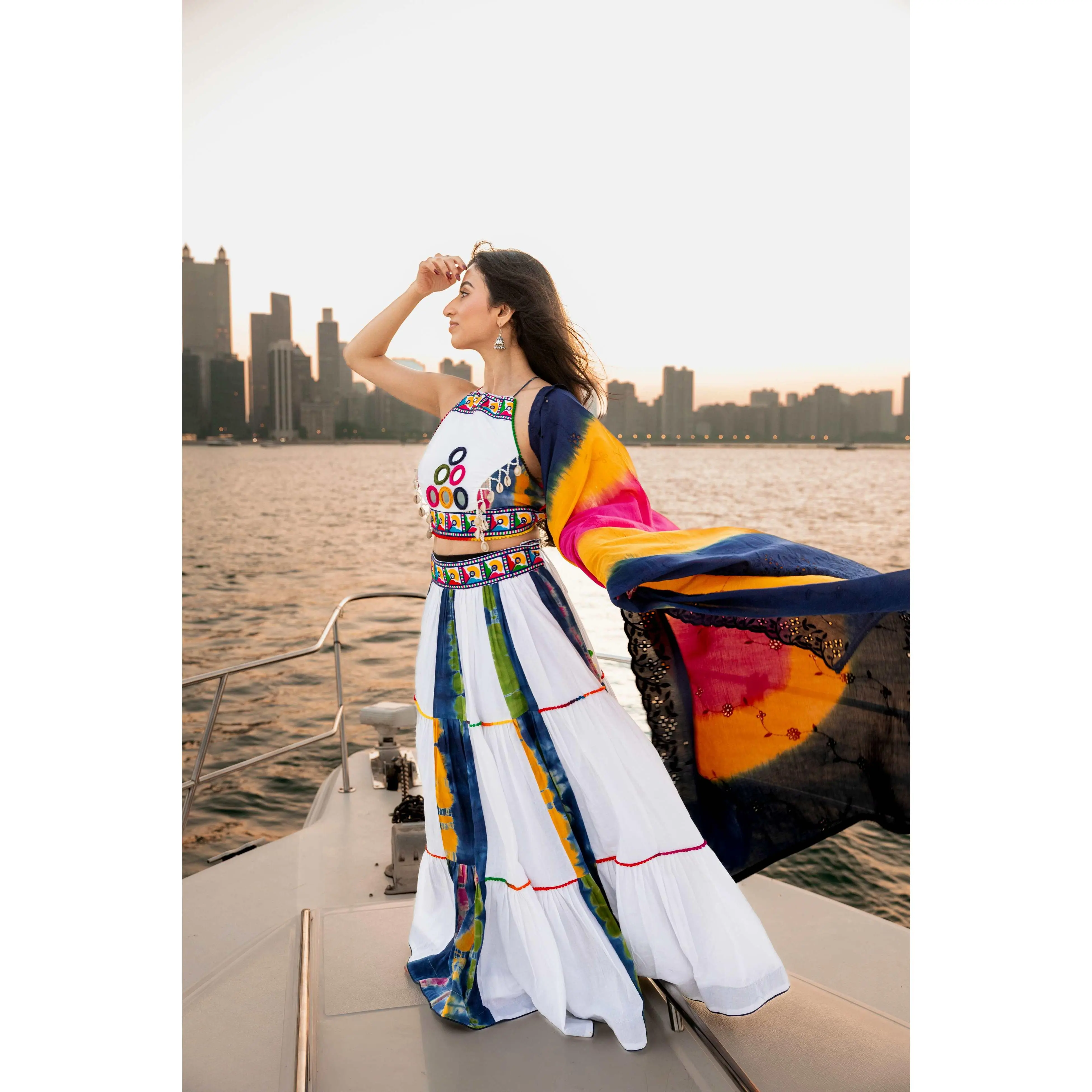 Cotton Tie-Dye Chaniya Choli With Mirror Work Blouse