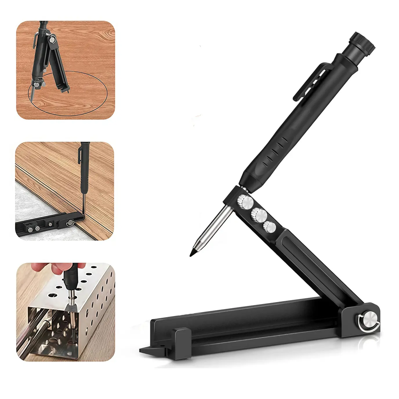 Multi-Function Aluminum Alloy Construction Pencil - Easy-to-Use Adjustable Scribing Tool with Deep Hole Pencil, Lock Nut, Precision Marking, Belt Clip, Pocket-Sized Compact Portability for DIY Projects, Built-In Furniture (Men’s Gift)