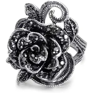 Rose Flower Rings for Women, Chunky Statement Rings, Big Retro Boho Floral Finger Ring, Fashion Bohemian  Punk  Accessories